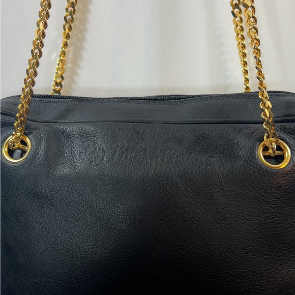 VINTAGE PALOMA PICASSO Black Leather Gold Chain Shoulder Bag - Picture 4 of 6